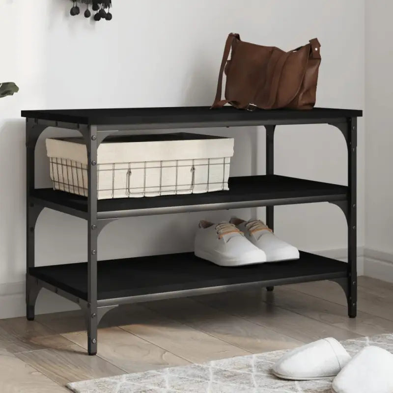 Schoenenbank met bewerkt hout en verstelbare poten voor schoenen overzichtelijk - Zwart / 70 x 38.5 x 49 cm - Opberg- &