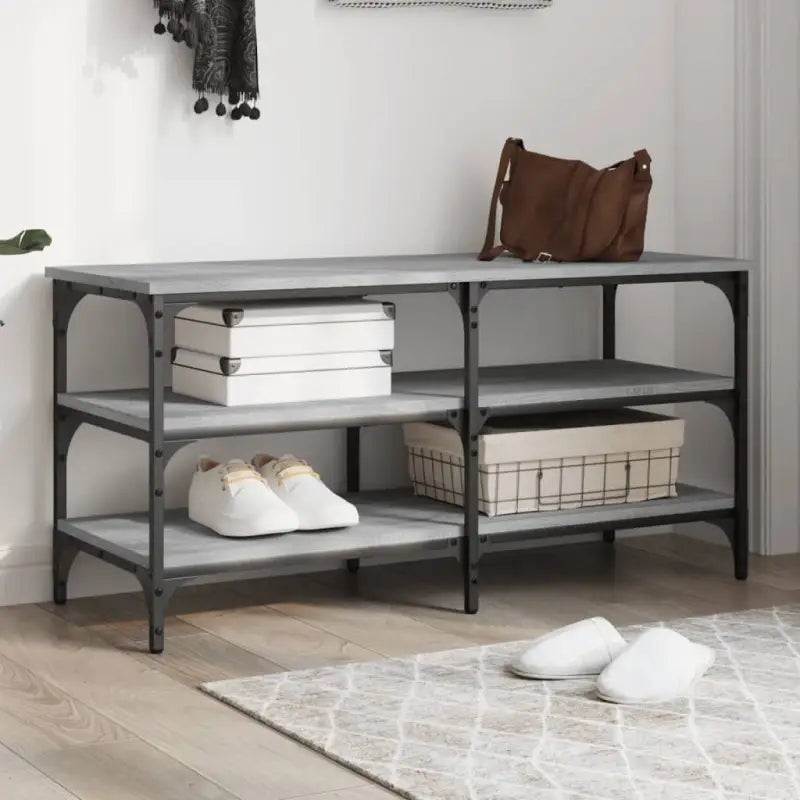 Schoenenbank met bewerkt hout en verstelbare poten voor schoenen overzichtelijk - Grijs sonoma / 100 x 38.5 x 49 cm