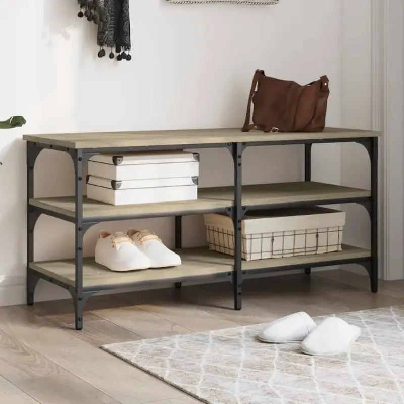 Schoenenbank met bewerkt hout en verstelbare poten voor schoenen overzichtelijk - Sonoma eiken / 100 x 38.5 x 49 cm