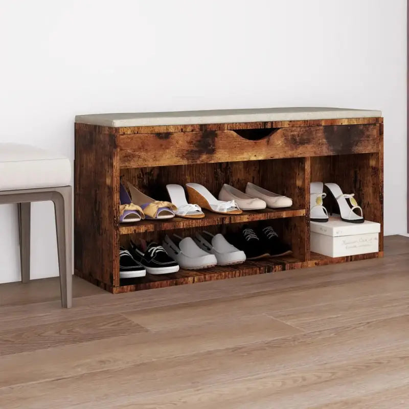 Schoenenbank Met Kussen 104X30X49 Cm Bewerkt Hout