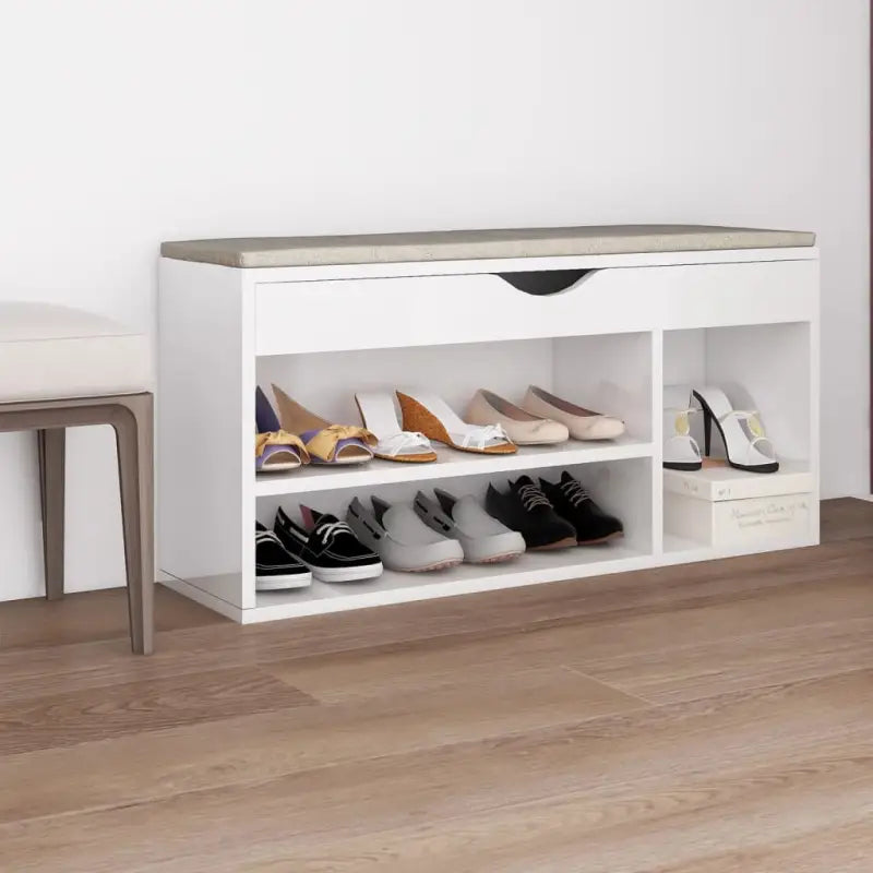 Schoenenbank Met Kussen 104X30X49 Cm Bewerkt Hout