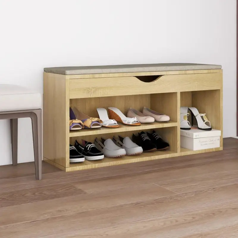 Schoenenbank Met Kussen 104X30X49 Cm Bewerkt Hout