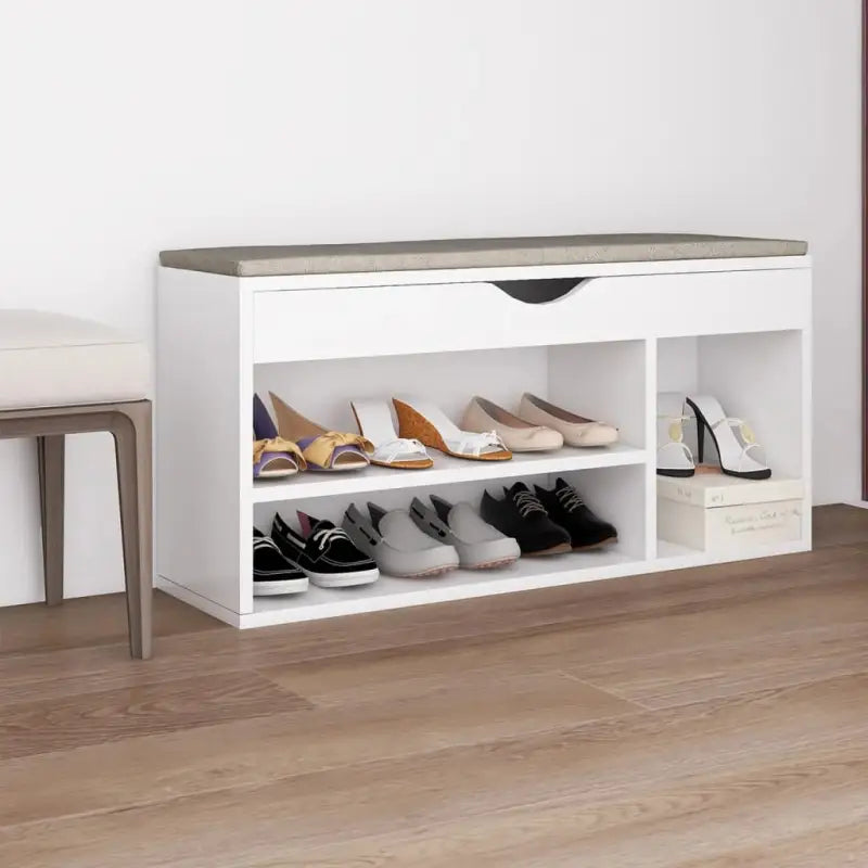 Schoenenbank Met Kussen 104X30X49 Cm Bewerkt Hout