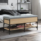 Schoenenbank met opbergruimte in Grijs Sonoma en bewerkt hout - Sonoma eiken / 102 x 42 x 45 cm - Opberg- & halbankjes