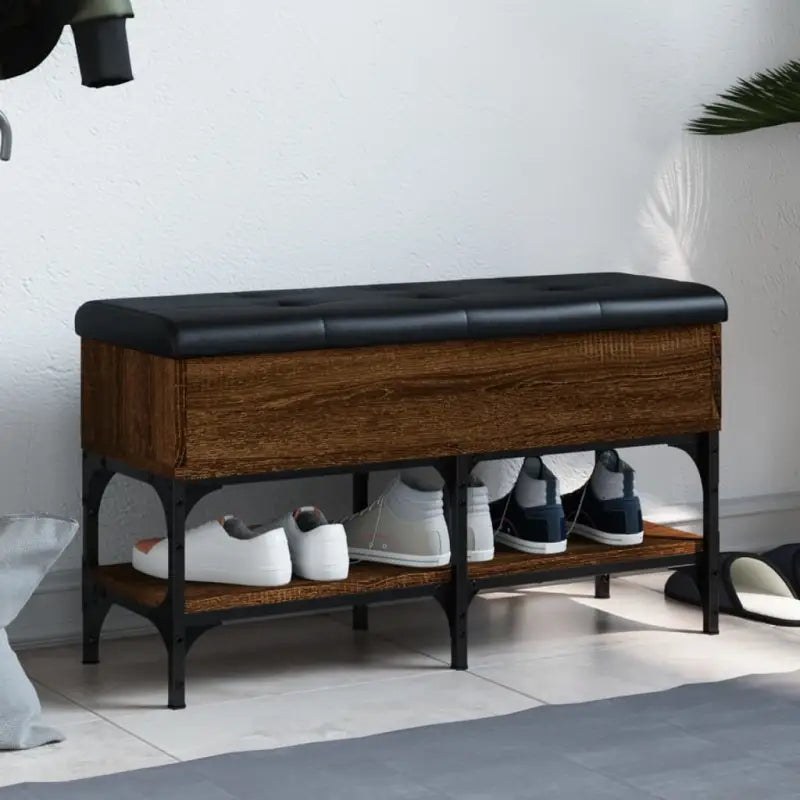 Schoenenbank van bewerkt hout voor overzichtelijke opbergruimte - bruin eikenkleur / 82 x 32 x 45 cm - Opberg- &