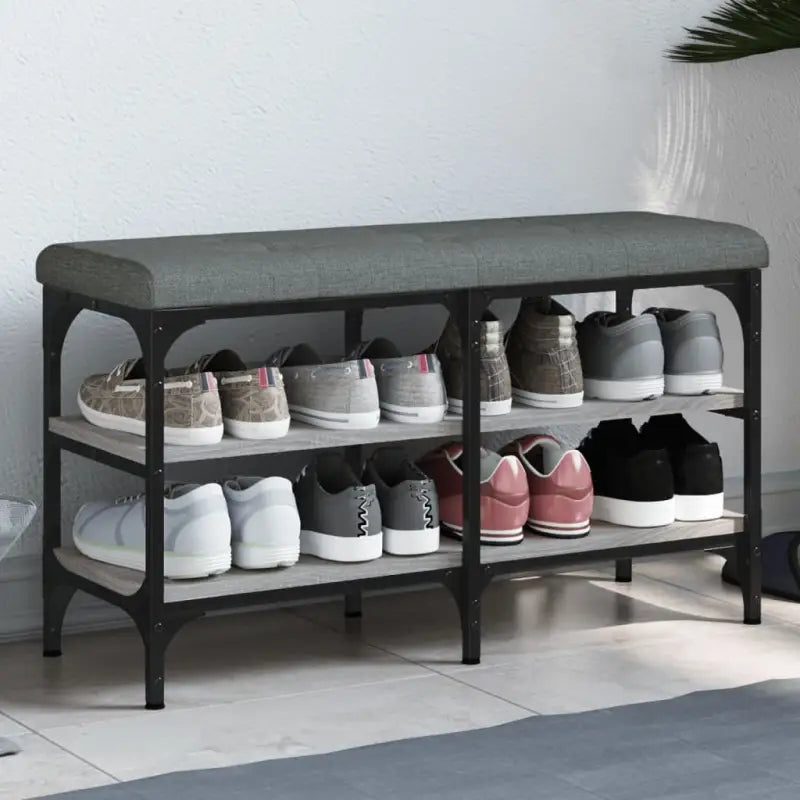 Schoenenbank van bewerkt hout voor schoenen overzichtelijk in zwart materiaal - Grijs sonoma / 82 x 32 x 47 cm