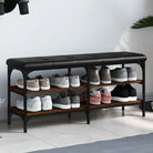 Schoenenbank van bewerkt hout voor schoenen overzichtelijk in zwart materiaal - bruin eikenkleur / 102 x 32 x 47 cm