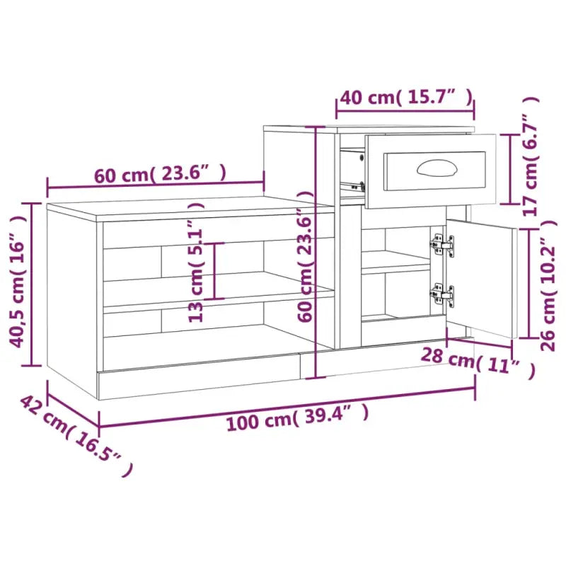 Schoenenkast 100X42X60 Cm Bewerkt Hout