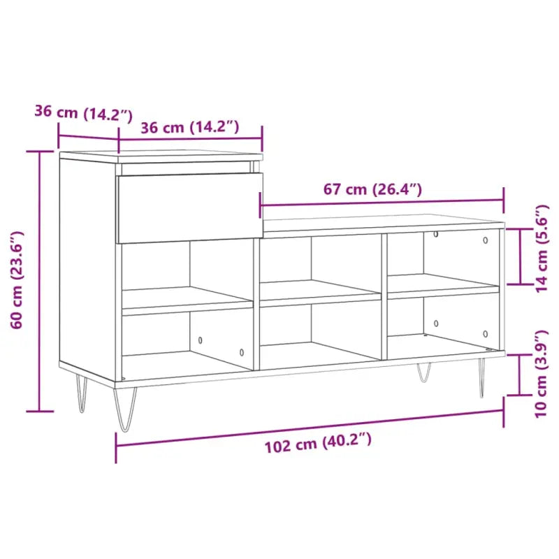 Schoenenkast 102X36X60 Cm Bewerkt Hout Kleurig