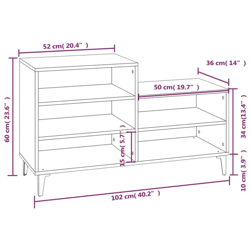 Schoenenkast 102X36X60 Cm Bewerkt Hout