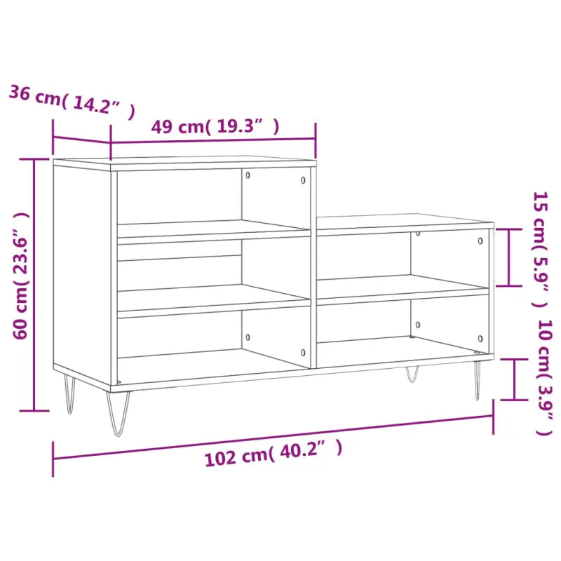 Schoenenkast 102X36X60 Cm Bewerkt Hout