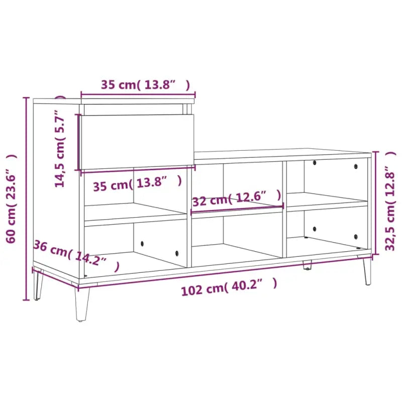 Schoenenkast 102X36X60 Cm Bewerkt Hout