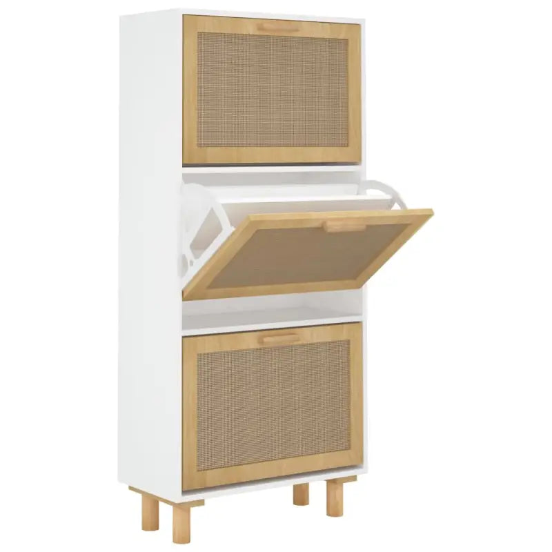 Schoenenkast 52X25X115 Cm Bewerkt Hout En Natuurlijk Rattan
