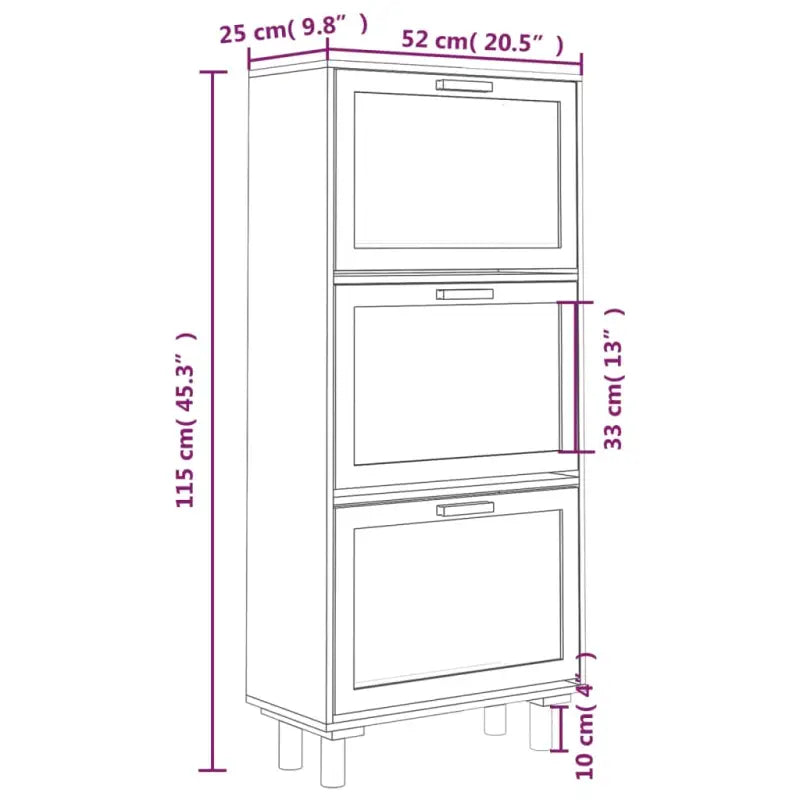 Schoenenkast 52X25X115 Cm Bewerkt Hout En Natuurlijk Rattan