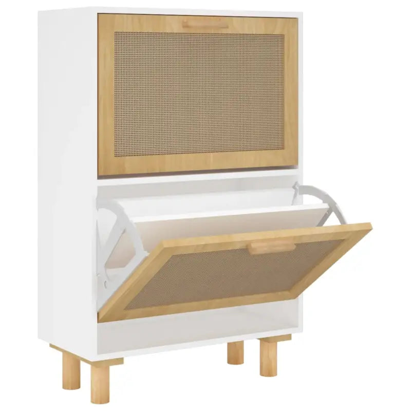Schoenenkast 52X25X80 Cm Bewerkt Hout En Natuurlijk Rattan