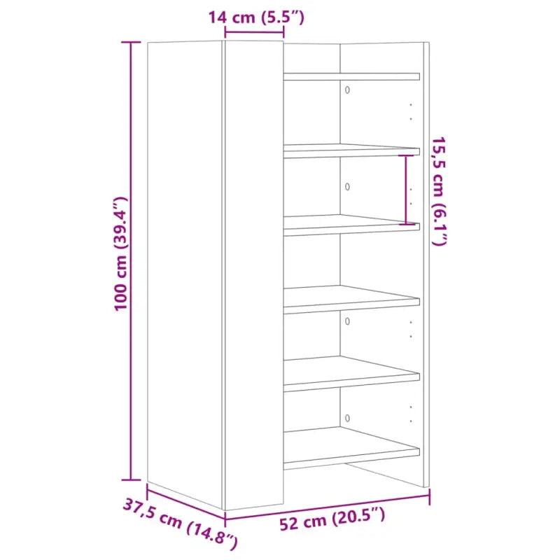 Schoenenkast 52X37,5X100 Cm Bewerkt Hout Eiken