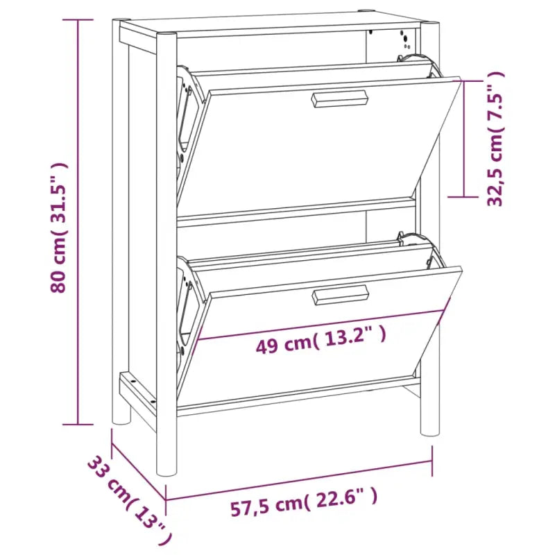 Schoenenkast 57,5X33X80 Cm Bewerkt Hout