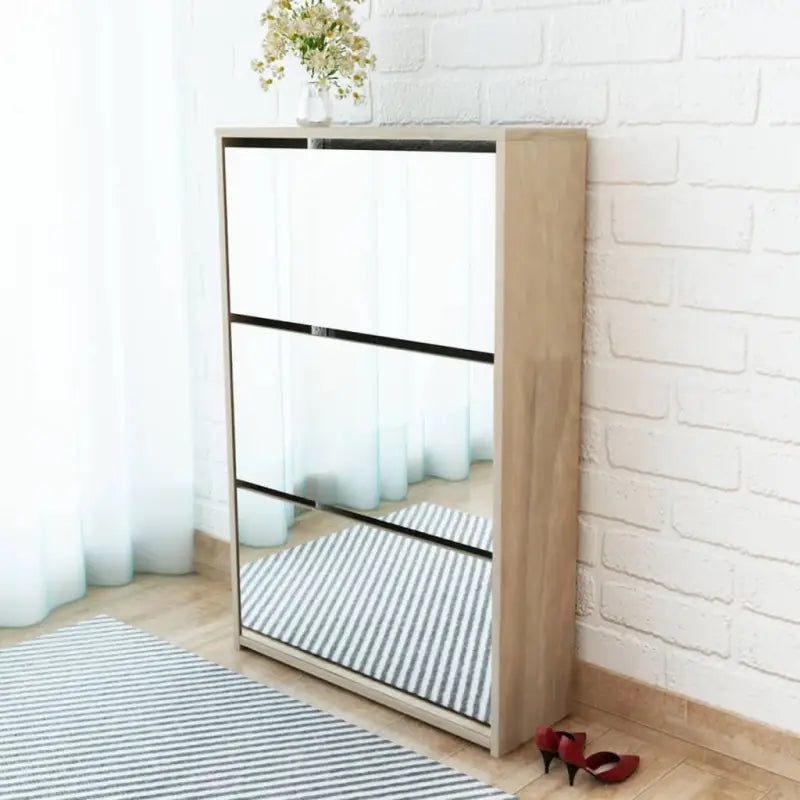 Schoenenkast Met Spiegel 3-Laags 63X17X102,5 Cm Bruineiken