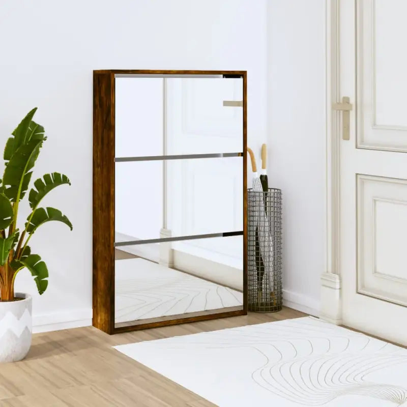 Schoenenkast Met Spiegel 3-Laags 63X17X102,5 Cm Bruineiken