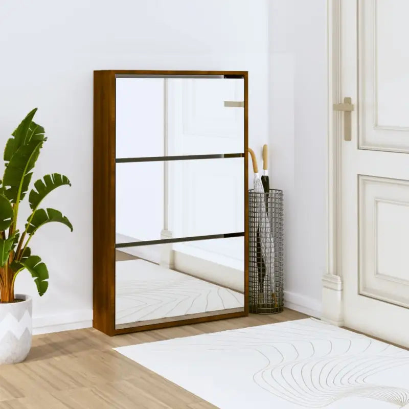 Schoenenkast Met Spiegel 3-Laags 63X17X102,5 Cm Bruineiken