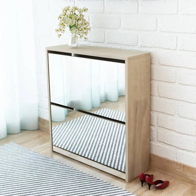 Schoenenkast Met Spiegel 3-Laags 63X17X102,5 Cm Bruineiken