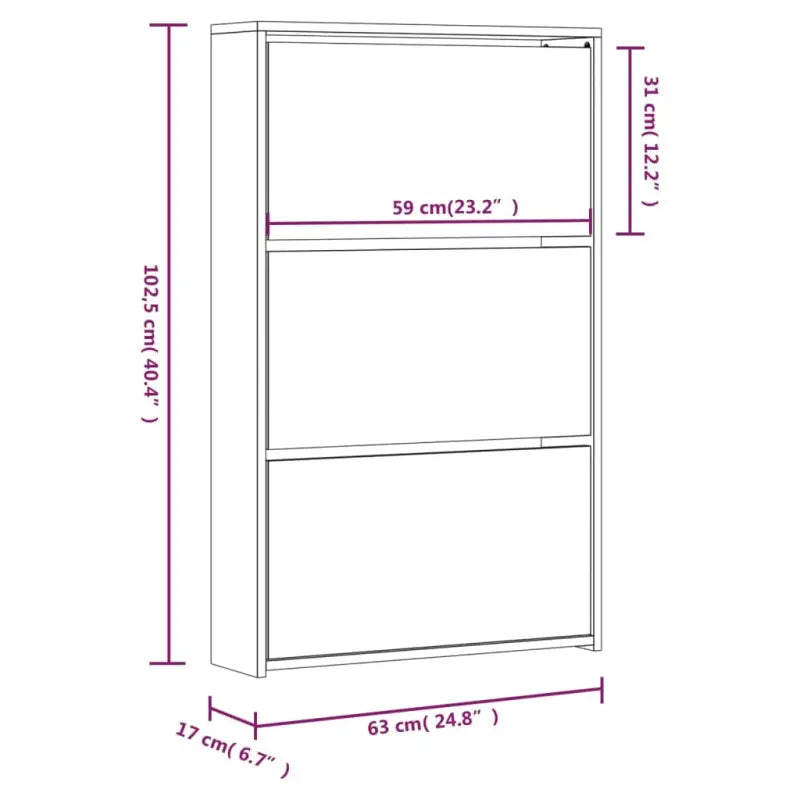 Schoenenkast Met Spiegel 3-Laags 63X17X102,5 Cm Bruineiken