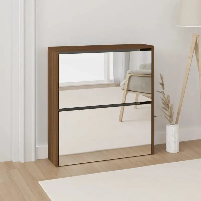 Schoenenkast Met Spiegel 3-Laags 63X17X102,5 Cm Bruineiken