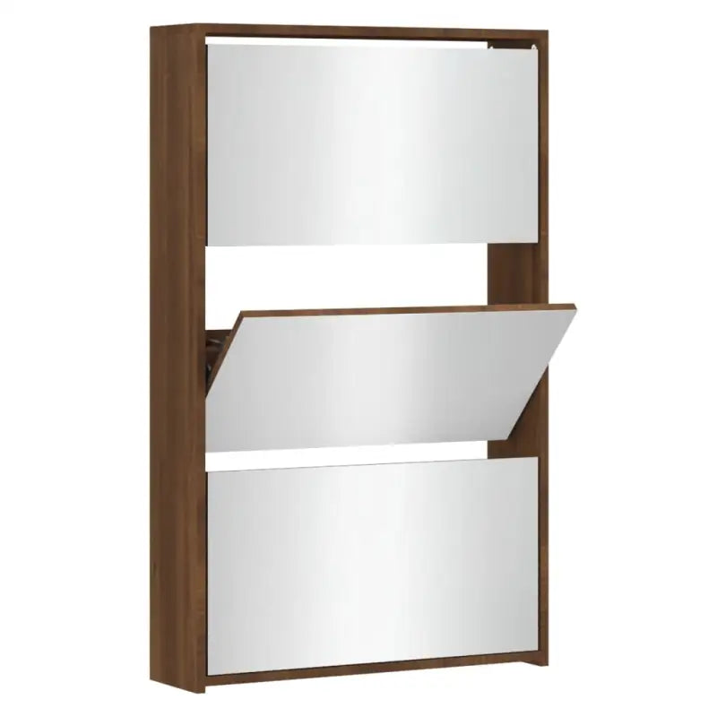 Schoenenkast Met Spiegel 3-Laags 63X17X102,5 Cm Bruineiken