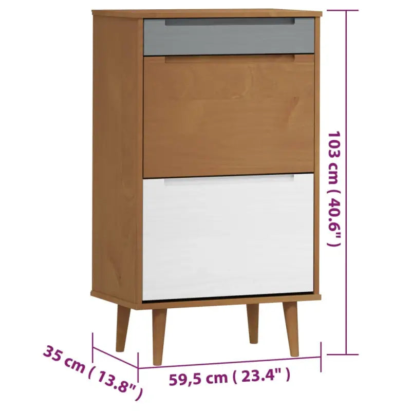 Schoenenkast Molde 59,5X35X103 Cm Massief Grenenhout