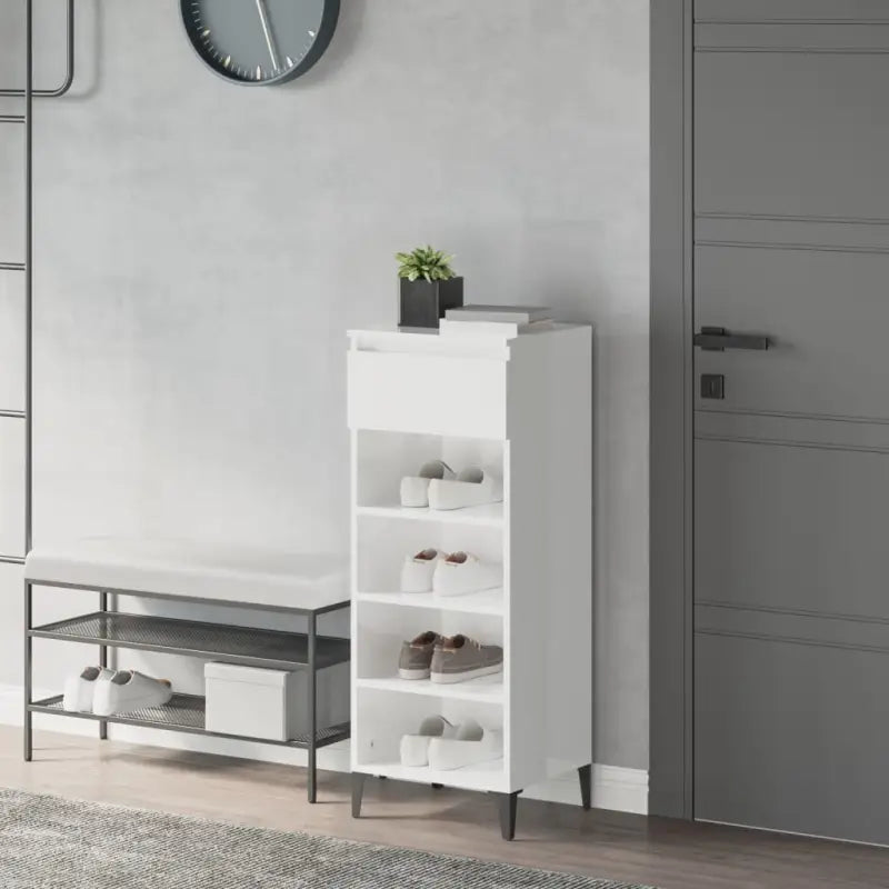 Schoenenrek in hoogglans wit van bewerkt hout voor schoenen geordend - Hoogglans wit / 1 - Schoenenrekken