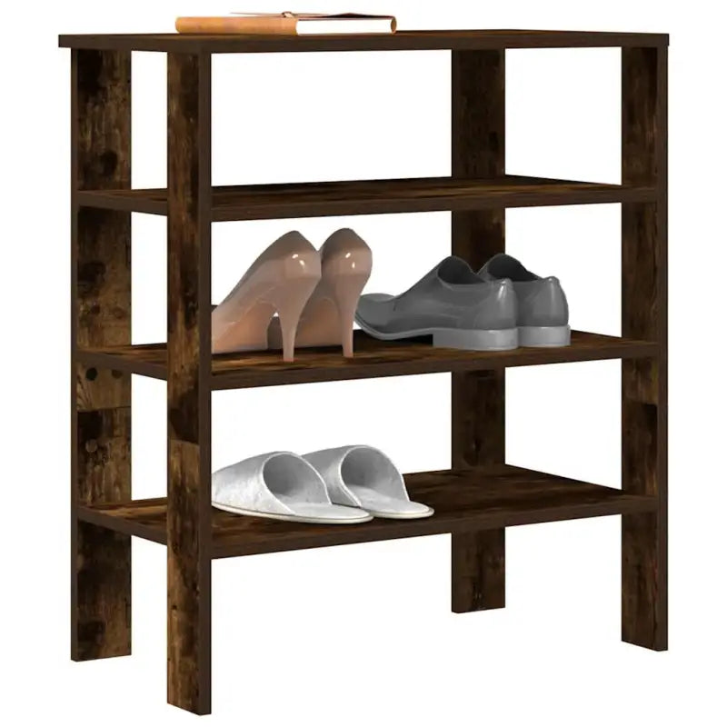 Schoenenrek van bewerkt hout in grijs sonoma voor een opgeruimde ruimte - Gerookt eiken / 1 / 70 cm - Schoenenrekken