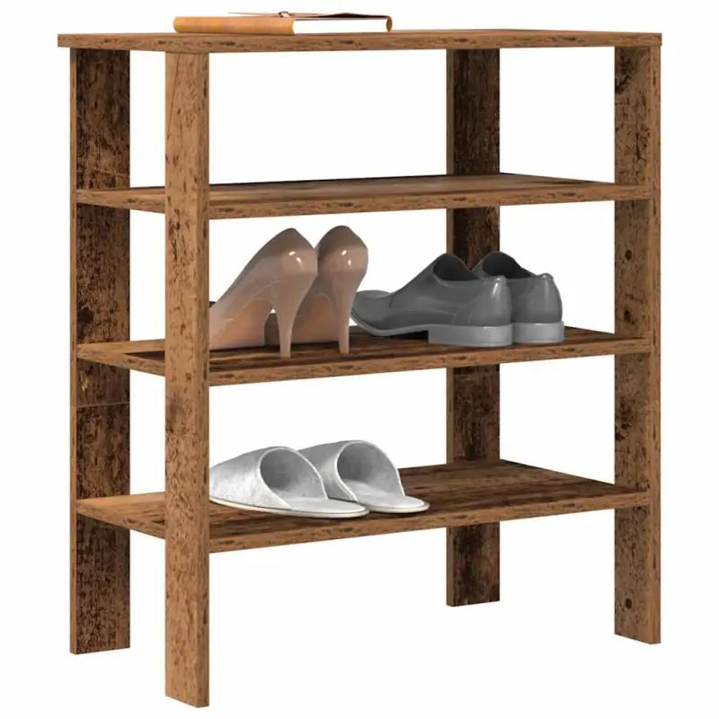 Schoenenrek van bewerkt hout in grijs sonoma voor een opgeruimde ruimte - Oud hout / 1 / 70 cm - Schoenenrekken