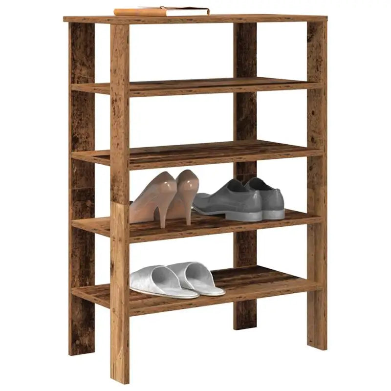 Schoenenrek van bewerkt hout in grijs sonoma voor een opgeruimde ruimte - Oud hout / 1 / 87.5 cm - Schoenenrekken