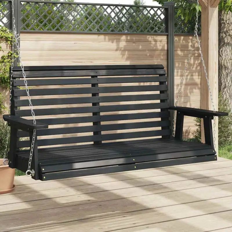 Schommelbank van massief vurenhout met metalen kettingen voor goede ventilatie - Zwart / 122.5 x 63 x 56 cm / 1