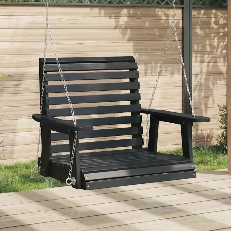 Schommelbank van massief vurenhout met metalen kettingen voor goede ventilatie - Zwart / 72 x 63 x 56 cm / 1