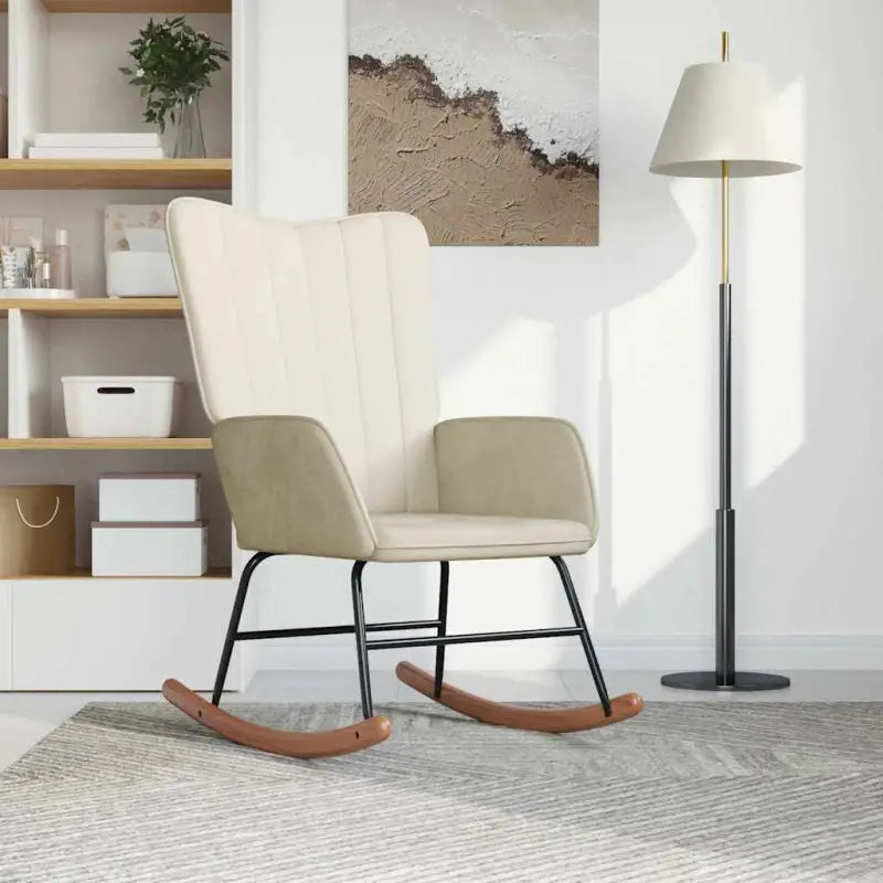 Schommelstoel met fluweel en comfortabel zitcomfort - Crème / 1 / Zonder voetensteun - Schommelstoelen