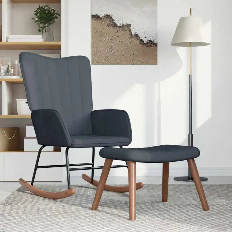 Schommelstoel met fluweel en comfortabel zitcomfort - Donkergrijs / 1 / Met voetensteun - Schommelstoelen