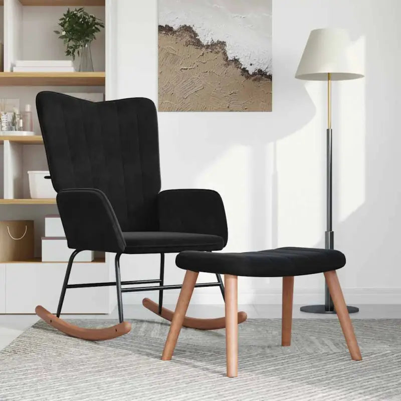 Schommelstoel met fluweel en comfortabel zitcomfort - Zwart / 1 / Met voetensteun - Schommelstoelen