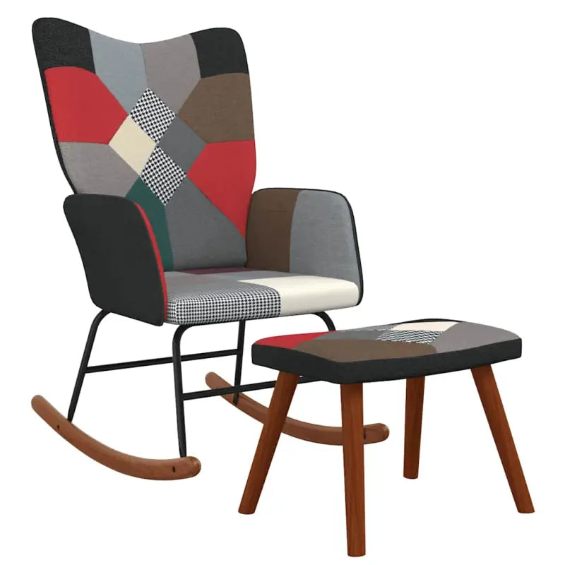 Schommelstoel met voetenbank en donker patchworkontwerp voor comfortabel zitten - Schommelstoelen