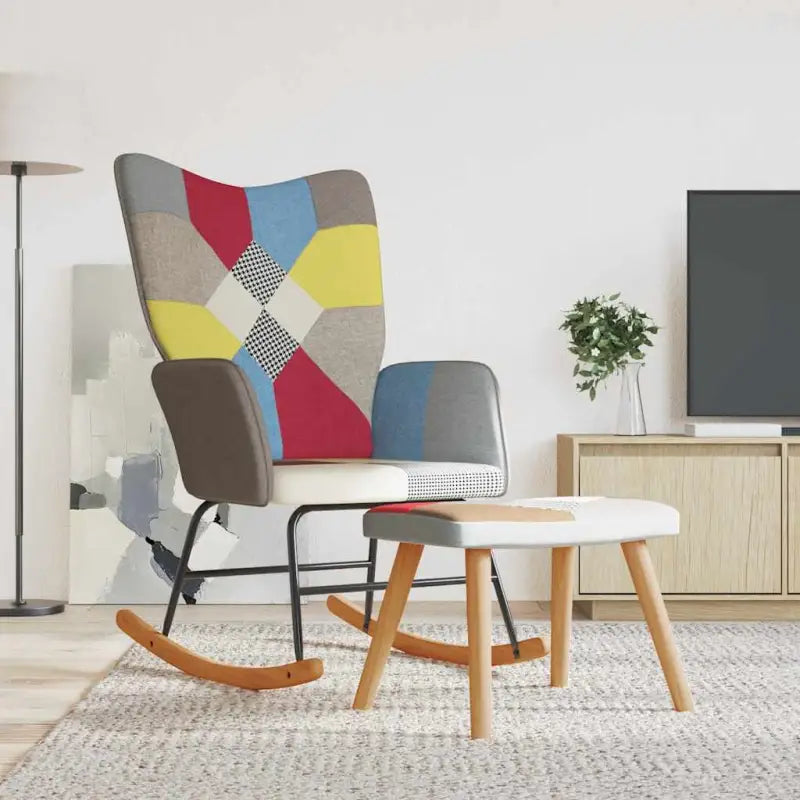 Schommelstoel met voetenbank en donker patchworkontwerp voor comfortabel zitten - Grijs / 1 / Met voetensteun