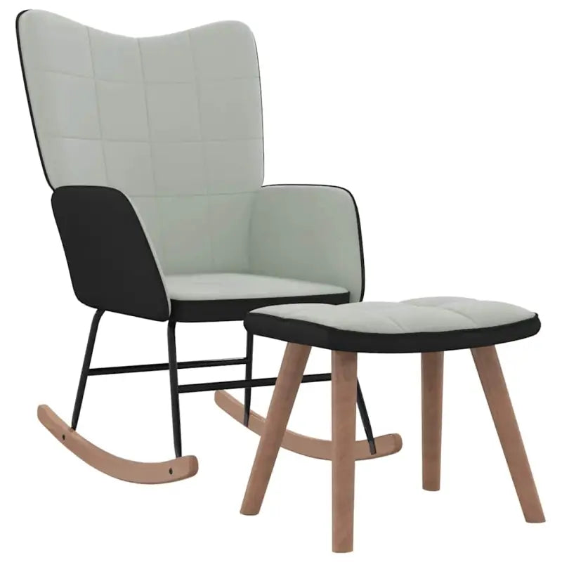 Schommelstoel met voetenbank in blokpatroon en fluwelen bekleding - Schommelstoelen