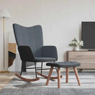 Schommelstoel met voetenbank in blokpatroon en fluwelen bekleding - Donkergrijs / 1 / Met voetensteun - Schommelstoelen