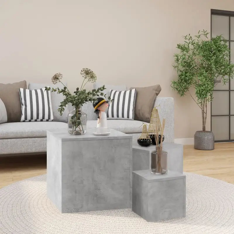 Set bijzettafels van bewerkt hout voor grote en medium tafels - Betongrijs / 3 - Bijzettafels