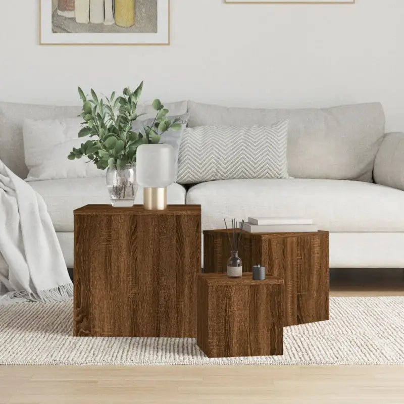 Set bijzettafels van bewerkt hout voor grote en medium tafels - bruin eikenkleur / 3 - Bijzettafels