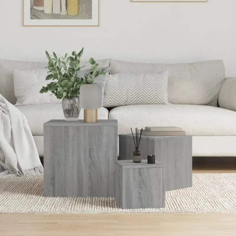 Set bijzettafels van bewerkt hout voor grote en medium tafels - Grijs sonoma / 3 - Bijzettafels