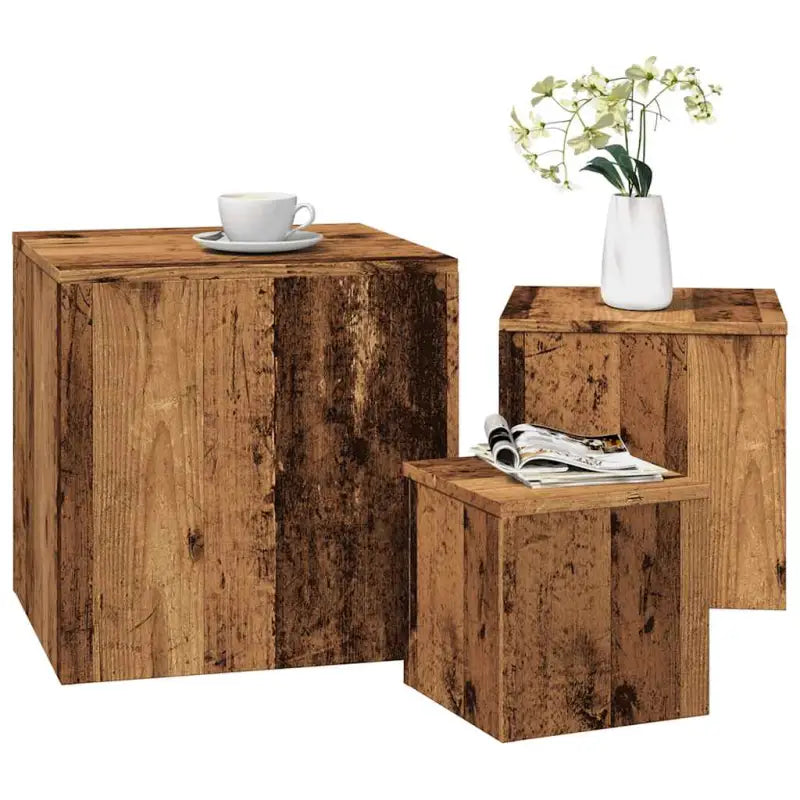 Set bijzettafels van bewerkt hout voor grote en medium tafels - Oud hout / 3 - Bijzettafels