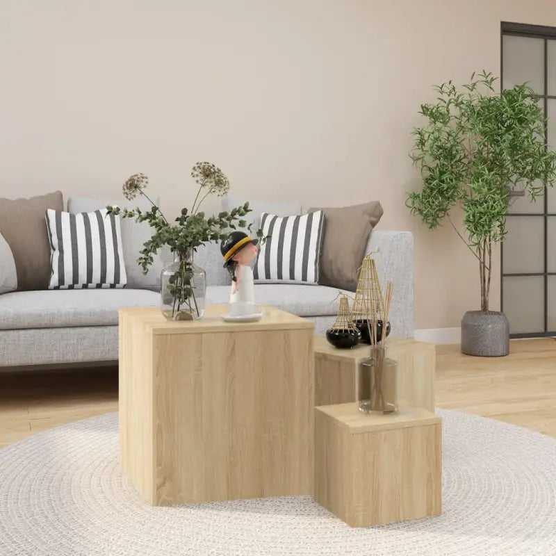 Set bijzettafels van bewerkt hout voor grote en medium tafels - Sonoma eiken / 3 - Bijzettafels