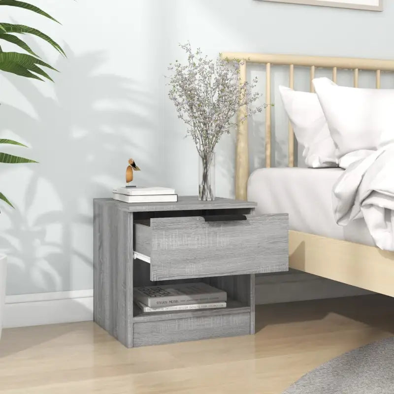 Set nachtkastjes van bewerkt hout in grijs sonoma met stevig blad - Nachtkastjes