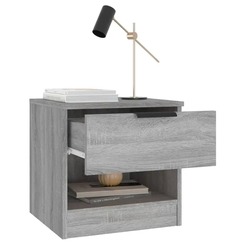 Set nachtkastjes van bewerkt hout in grijs sonoma met stevig blad - Nachtkastjes