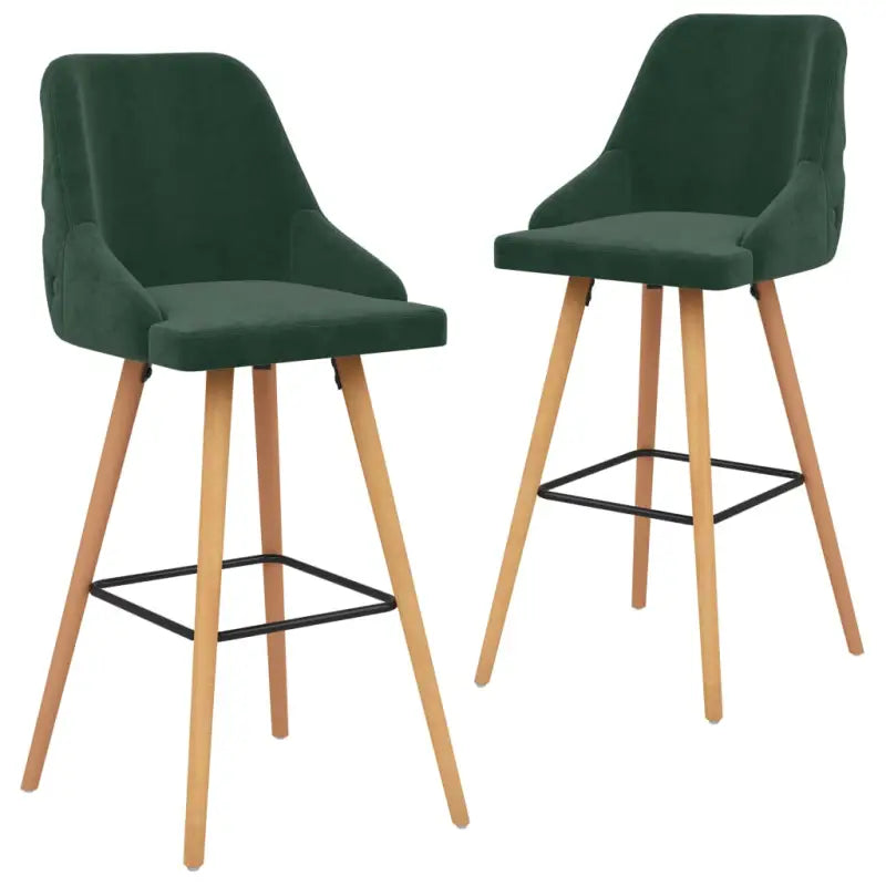 Set van 2 barkrukken met ingebouwde voetensteun en fluwelen zitting - Donkergroen / 2 - Barkrukken